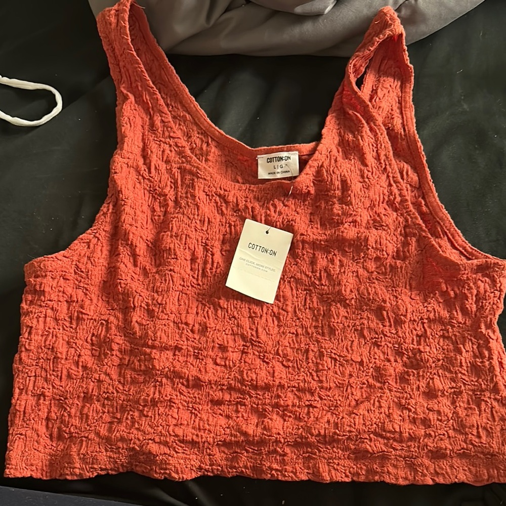 Cotton On Orange Textured Sleeveless Crop Tank Top